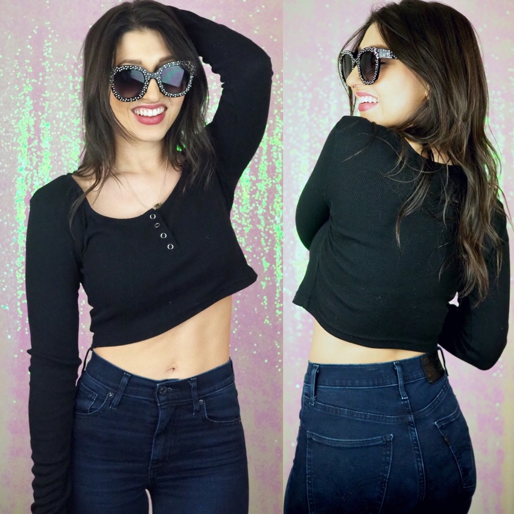 Crop Long Sleeve Black Top ✖️